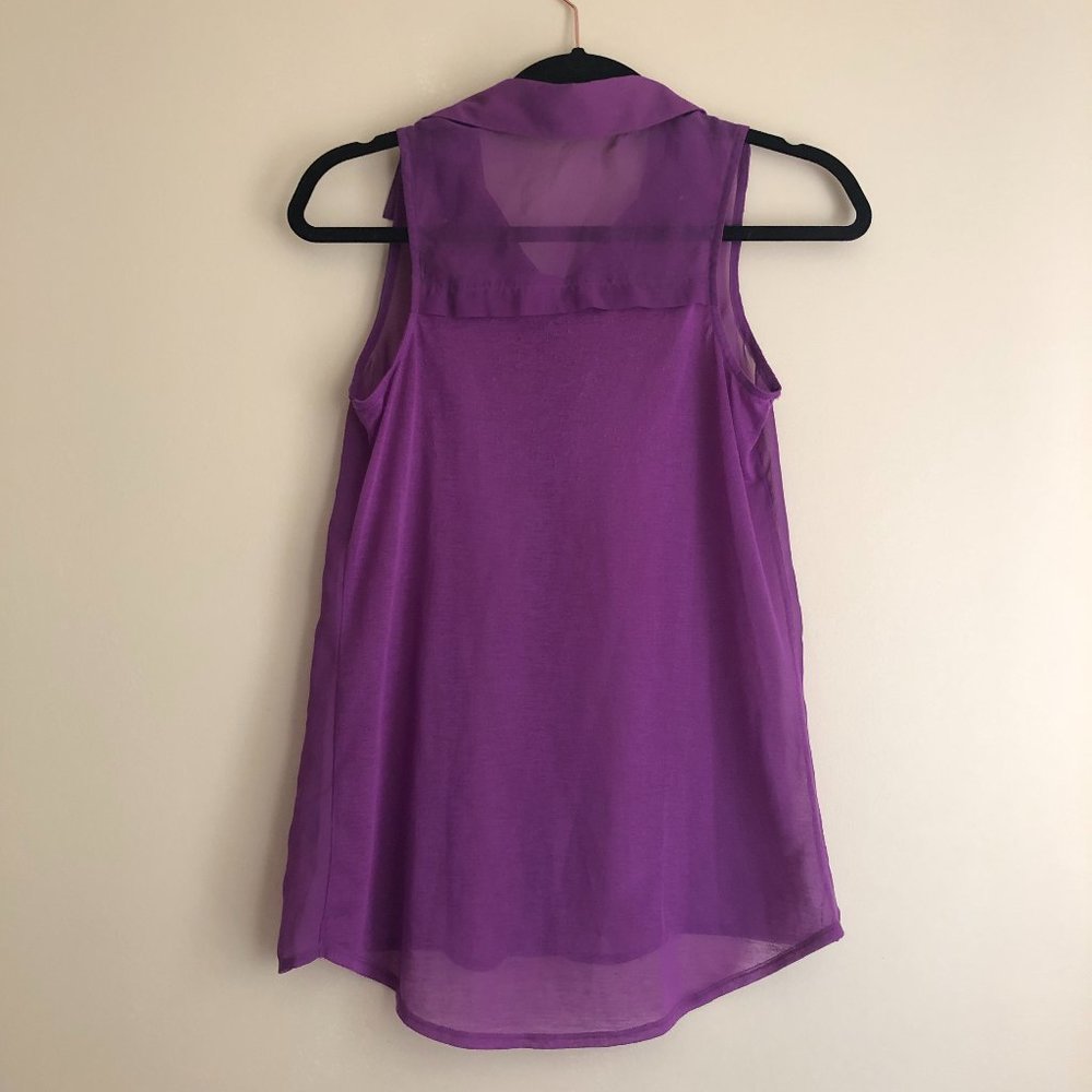 Mudd Purple Sheer Sleeveless Button-Up Blouse | XS - Picture 6 of 10
